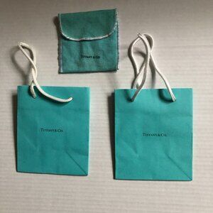 3 small Tiffany light blue bags - 2 paper gift bags 1 felt jewelry pouch